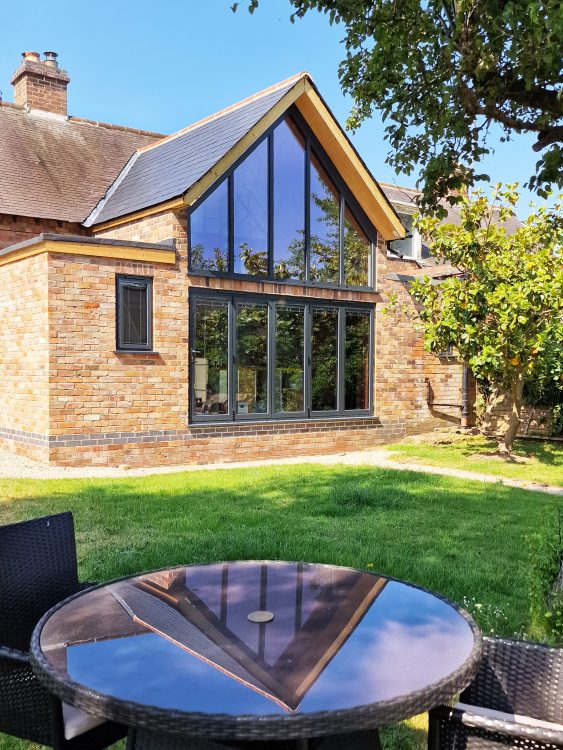 Aluminium Gable Window with Aluminium Bifolding doors on a new build extension near Lincoln.